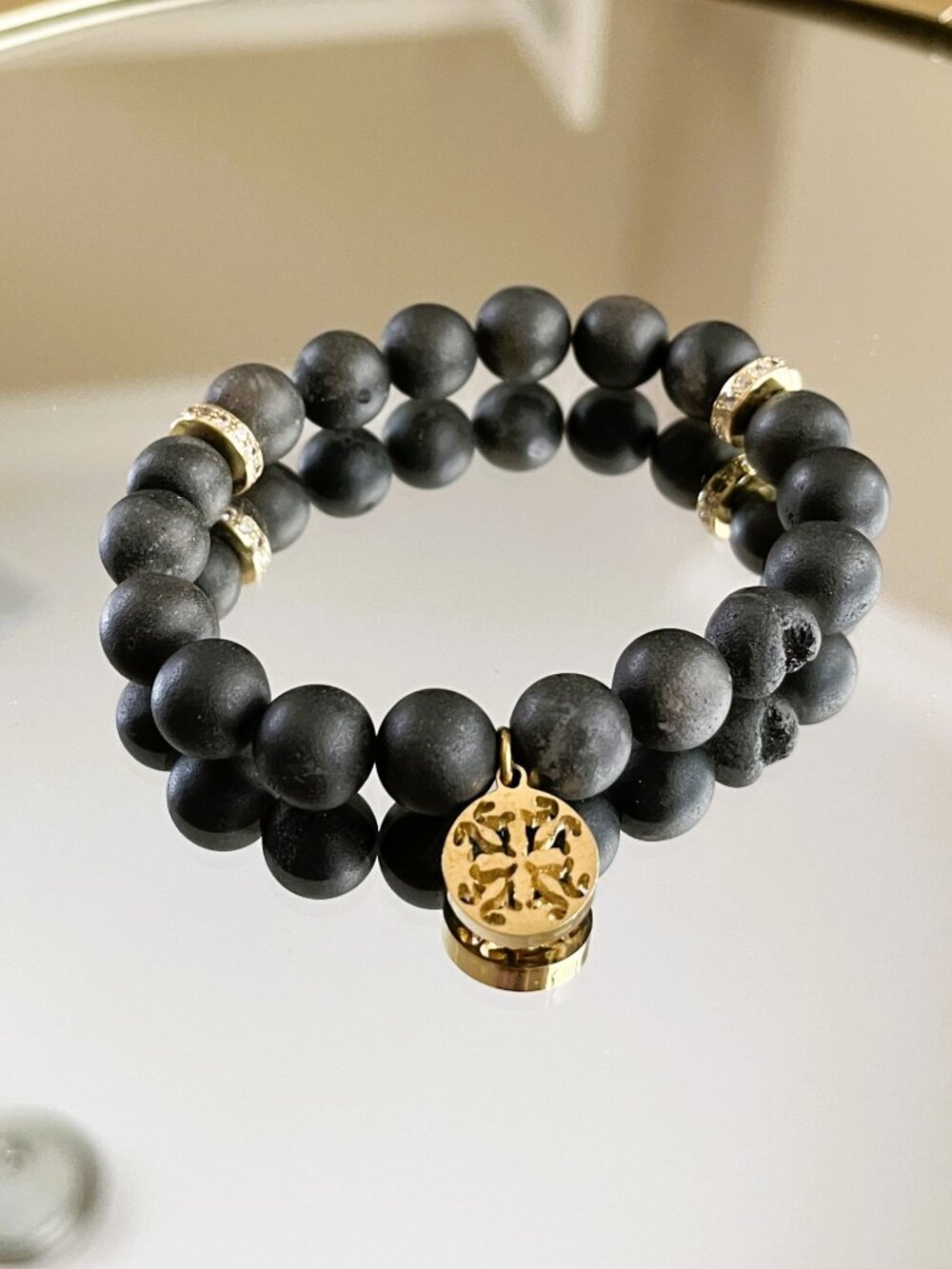 Rustic Cuff Creamy Espresso Druzy Agate Natural Stone Bracelet